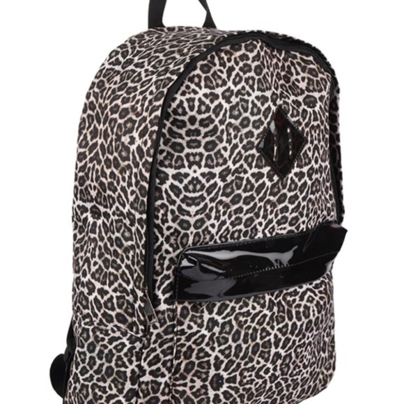 LEOPARD PRINTED NYLON BACK PACK NWT L:16" W:15" D:5" DL:29" animal print… - Picture 5 of 6